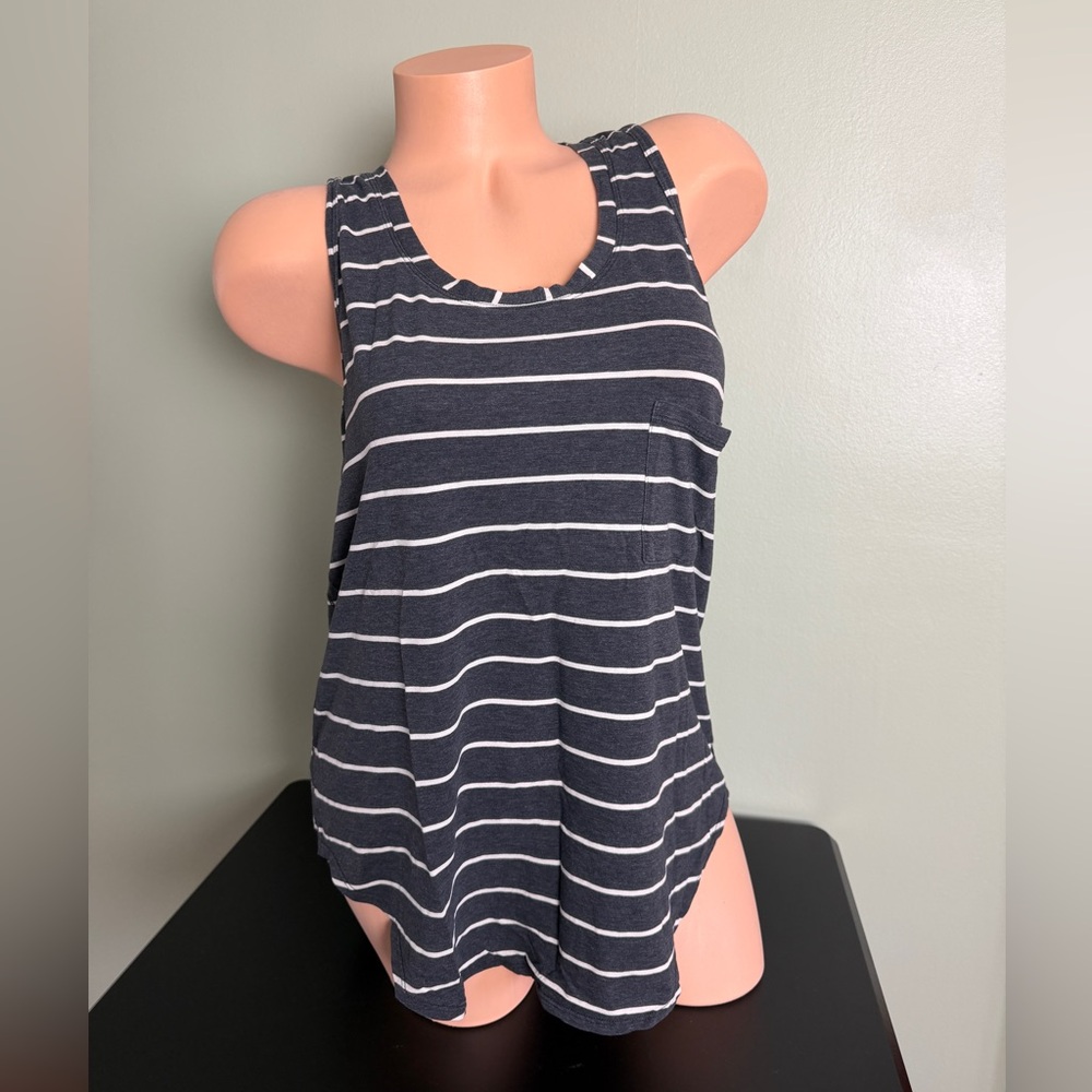 Lululemon Yogi Racerback Tank Top Workout Cayman Stripe Heathered Black Ghost 10